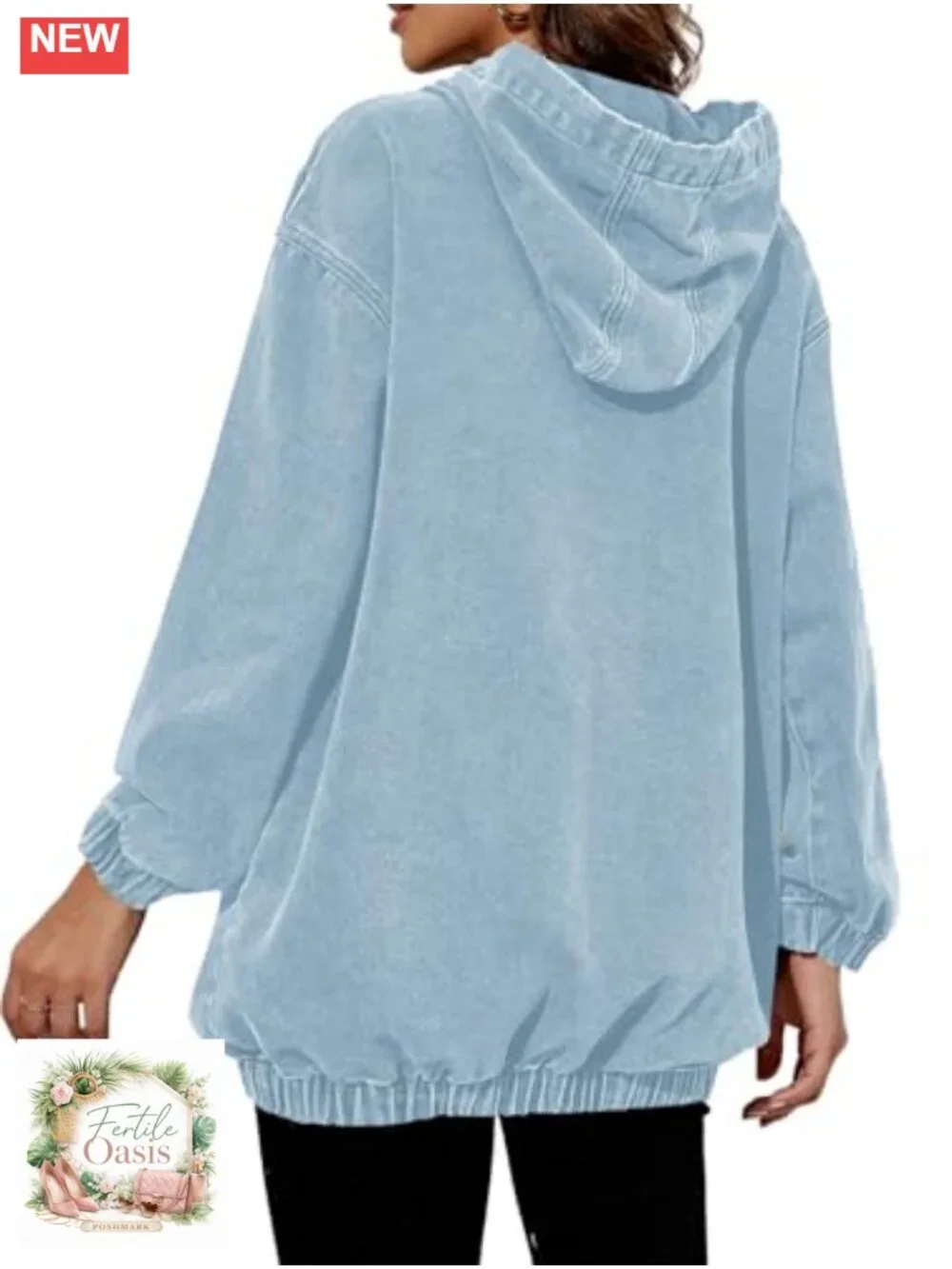 Lightweight Cotton Denim Hoodie Long Sleeve Pullover with Pockets